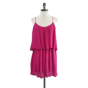 Parker Fuchsia Pleated Spaghetti Strap Short Casual Mini Dress, Size XS